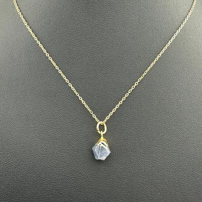 Necklace 925 Silver-Tone, Gold-Plated, Natural Raw Blue Sapphire Gemstone