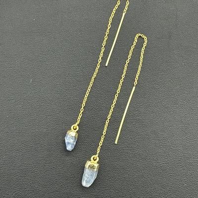 Earrings 925 Silver-Tone, Gold-Plated, Natural Raw Blue Sapphire Gemstone 