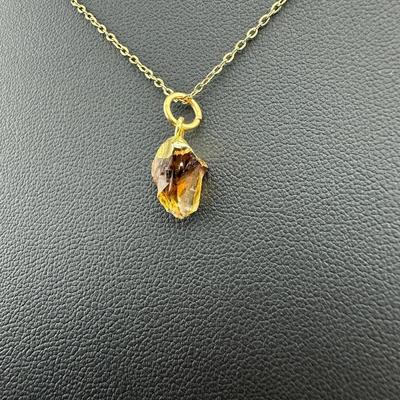 Necklace 925 Silver-Tone, Gold-Plated, Natural Raw Citrine Gemstone 