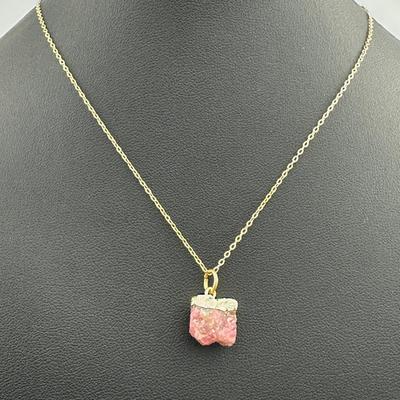 Necklace 925 Silver-Tone, Gold-Plated, Natural Raw Pink Tourmaline Gemstone