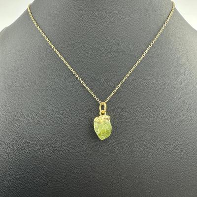 Necklace 925 Silver-Tone, Gold-Plated, Natural Raw Peridot Gemstone 