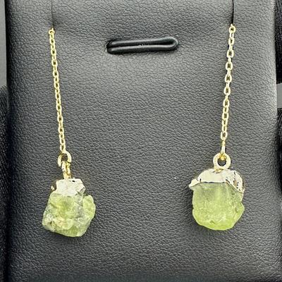 Earrings 925 Silver-Tone, Gold-Plated, Natural Raw Peridot Gemstone 