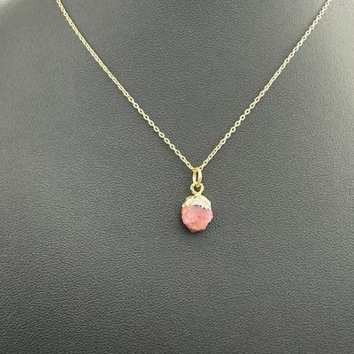 Necklace 925 Silver-Tone, Gold-Plated, Natural Raw Ruby Gemstone 
