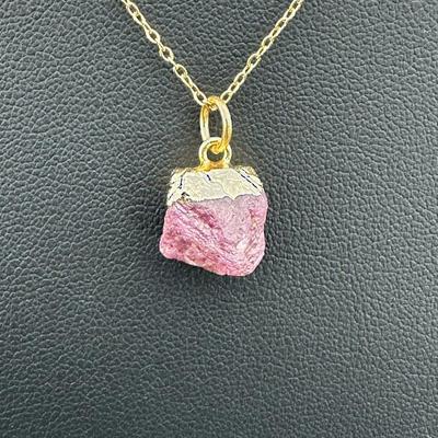 Necklace 925 Silver-Tone, Gold-Plated, Natural Raw Ruby Gemstone 