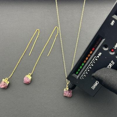 Earrings 925 Silver-Tone, Gold-Plated, Natural Raw Ruby Gemstone 