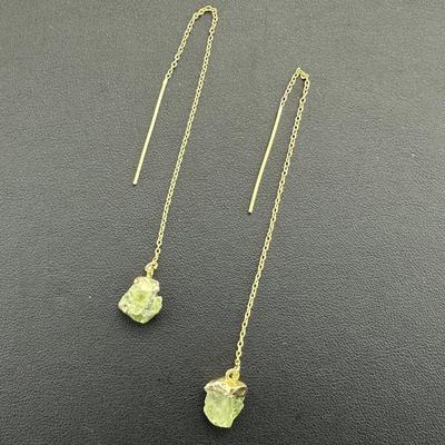 Earrings 925 Silver-Tone, Gold-Plated, Natural Raw Peridot Gemstone 