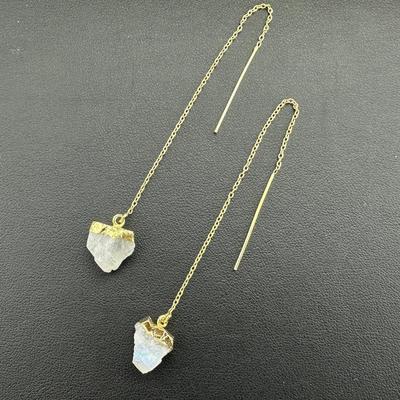 Earrings 925 Silver-Tone, Gold-Plated, Natural Raw Moonstone Gemstone 