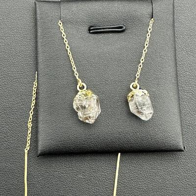 Earrings 925 Silver-Tone, Gold-Plated, Natural Herkimer Diamond Gemstone 