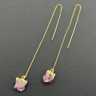 Earrings 925 Silver-Tone, Gold-Plated, Natural Raw Ruby Gemstone 