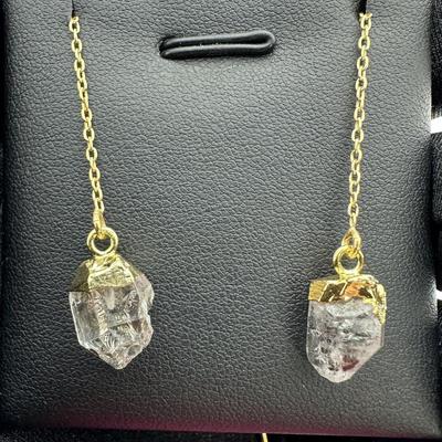 Earrings 925 Silver-Tone, Gold-Plated, Natural Herkimer Diamond Gemstone