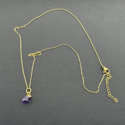 Necklace  925 Silver-Tone, Gold-Plated, Natural Raw Amethyst Gemstone