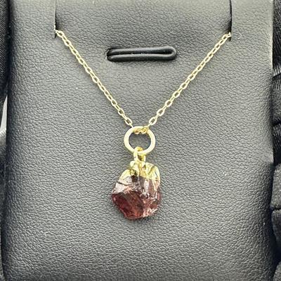 Necklace  925 Silver-Tone, Gold-Plated, Natural Raw Garnet Gemstone