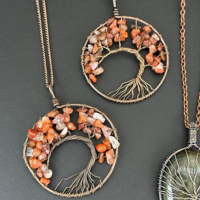 Mixed Jewelry Lot  Earrings And Necklaces Including Red Agat, Amber, Aventurine, Labradorite 