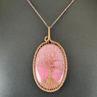 Necklace Pink Cat Eye 925 Sterling Silver Plated Handmade Gemstone 