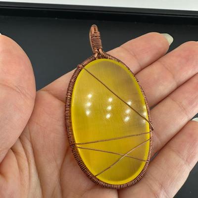 Necklace Yellow Cat Eye 925 Sterling Silver Plated Handmade Gemstone 