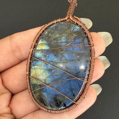 Necklace Blue Labradorite 925 Sterling Silver Plated Handmade Gemstone 