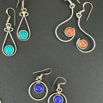 Earrings Silver Plated Handmade Gemstone 