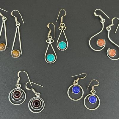 Earrings Silver Plated Handmade Gemstone 