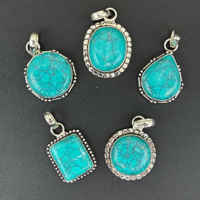 Turquoise Pendant Silver Plated Handmade Gemstone 