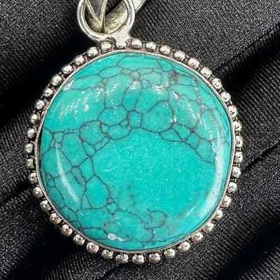 Turquoise Pendant Silver Plated Handmade Gemstone 