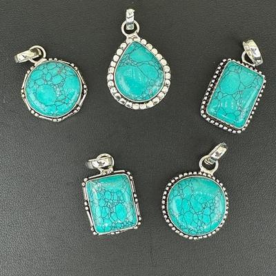 Turquoise Pendant Silver Plated Handmade Gemstone 