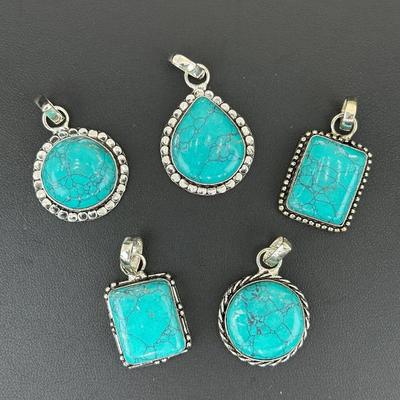 Turquoise Pendant Silver Plated Handmade Gemstone 