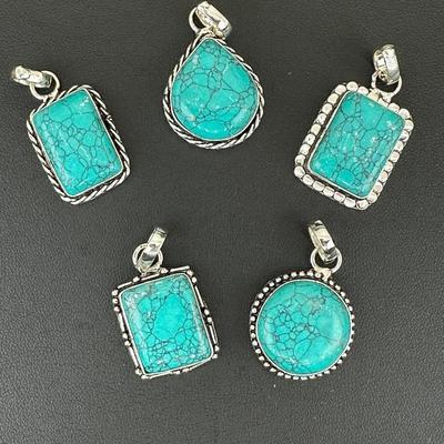 Turquoise Pendant Silver Plated Handmade Gemstone 