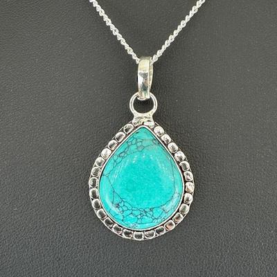 Turquoise Pendant Silver Plated Handmade Gemstone 
