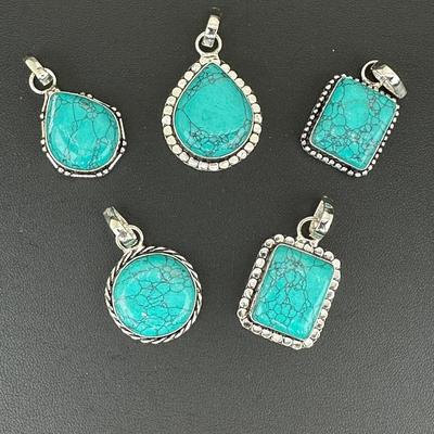 Turquoise Pendant Silver Plated Handmade Gemstone 