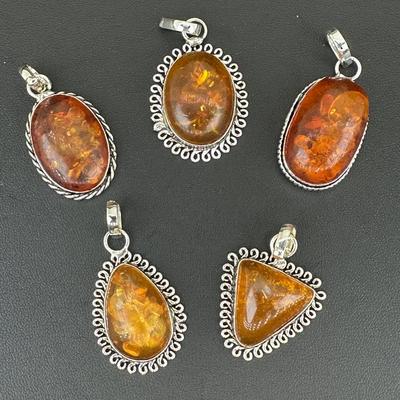 Amber Pendant Silver Plated Handmade Gemstone 