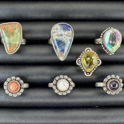 Assorted Silver Plated Handmade Gemstone Rings For Women  Sizes 4 To 10