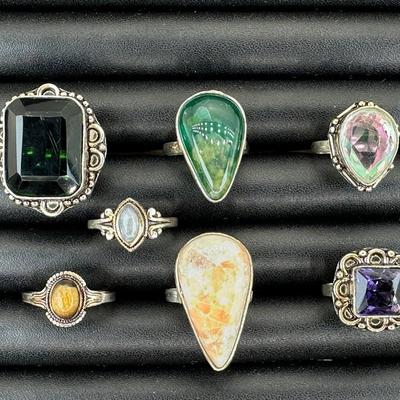 Assorted 925 Plated Handmade Gemstone Rings For Women  Sizes 4 To 10