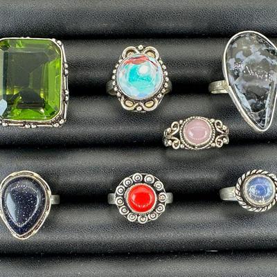 Assorted Silver Plated Handmade Gemstone Rings For Women  Sizes 4 To 10