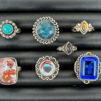 Assorted Silver Plated Handmade Gemstone Rings For Women  Sizes 4 To 10