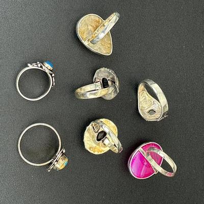 Assorted Silver Plated Handmade Gemstone Rings For Women  Sizes 4 To 10