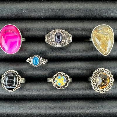 Assorted Silver Plated Handmade Gemstone Rings For Women  Sizes 4 To 10
