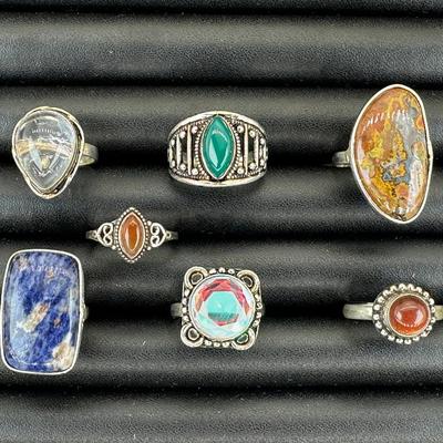 Assorted Silver Plated Handmade Gemstone Rings For Women  Sizes 4 To 10