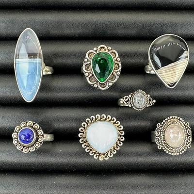 Assorted Silver Plated Handmade Gemstone Rings For Women  Sizes 4 To 10