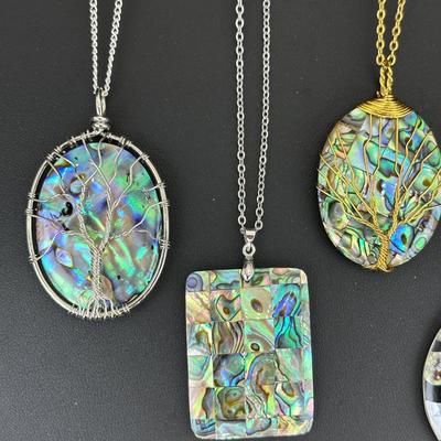 Natural Abalone Shell Tree Of Life Necklace Lot