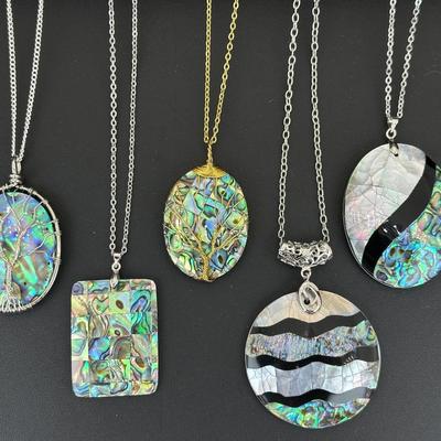 Natural Abalone Shell Tree Of Life Necklace Lot
