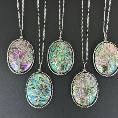Natural Abalone Shell Tree Of Life Necklace Lot