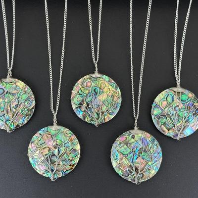 Natural Abalone Shell Tree Of Life Necklace Lot
