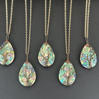 Natural Abalone Shell Tree Of Life Necklace Lot