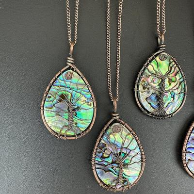 Natural Abalone Shell Tree Of Life Necklace Lot