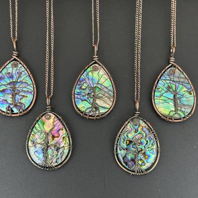 Natural Abalone Shell Tree Of Life Necklace Lot