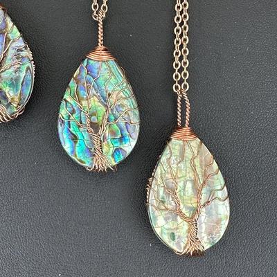 Natural Abalone Shell Tree Of Life Necklace Lot