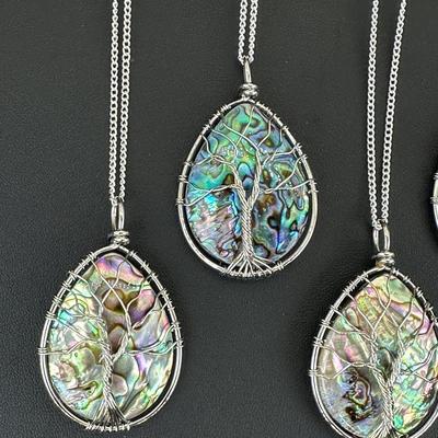 Natural Abalone Shell Tree Of Life Necklace Lot