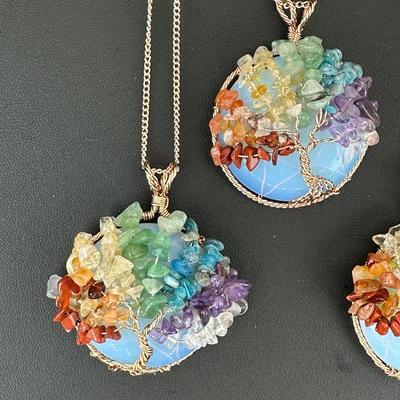 Opal Mix Gemstone Tree Of Life Necklace Lot