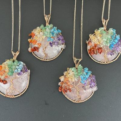 Rose Quartz Mix Gemstone Tree Of Life Necklace Lot