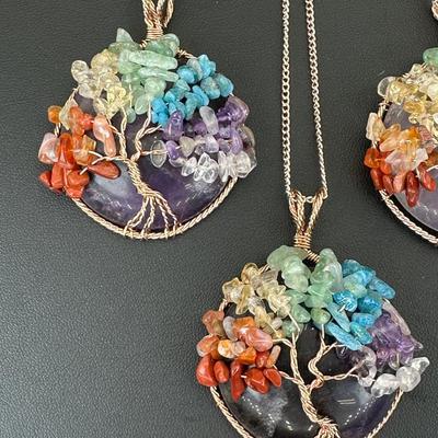 Amethyst Mix Gemstone Tree Of Life Necklace Lot
